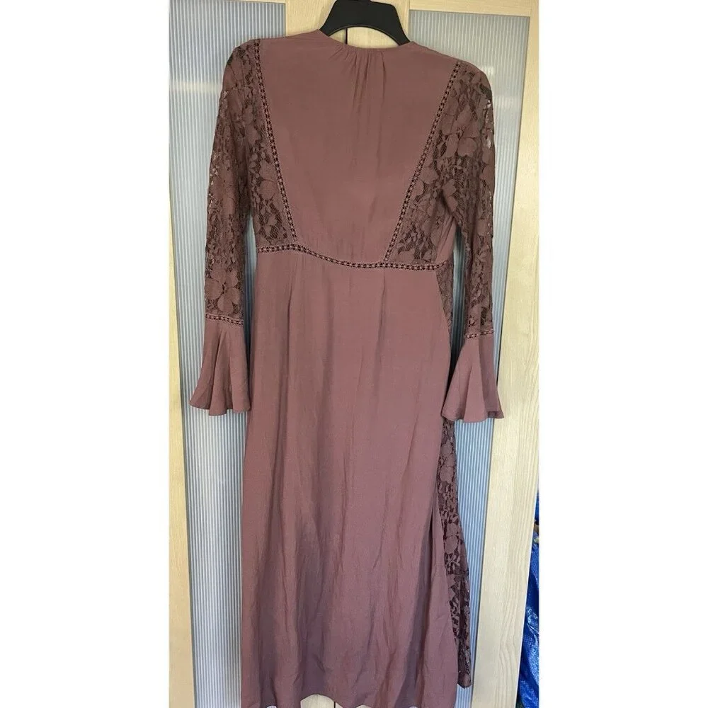 ASTR The Label Copper Ditsy Long Sleeve Midi Dress Sz S Lace Whimsy Boho Ruffles